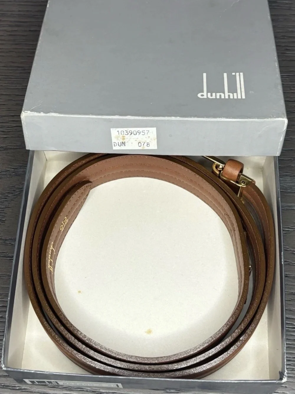 Vintage Dunhill Italian Leather Belt Gold Logo Brown Size 40 Quiet Luxury